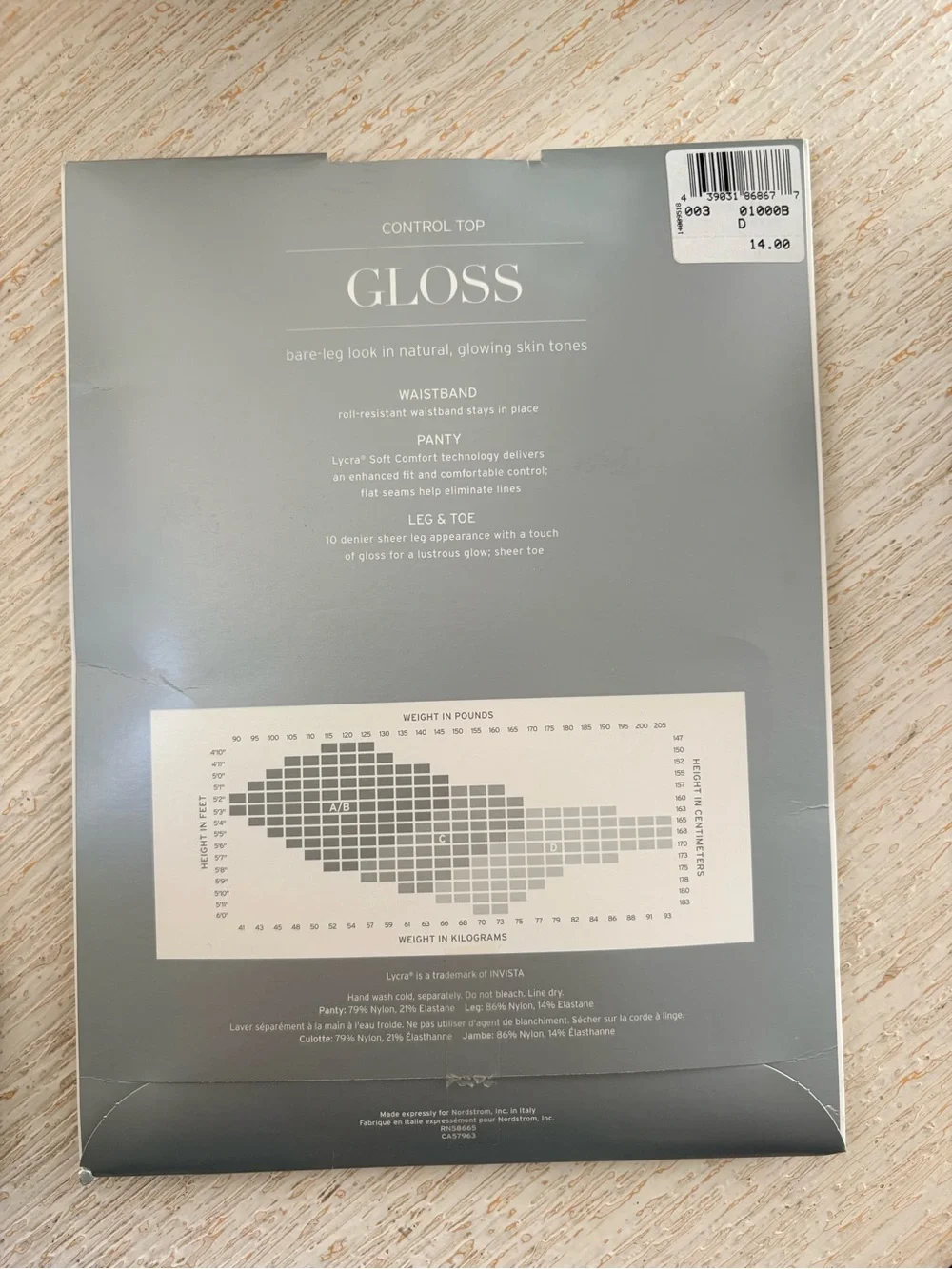 NWT Nordstrom Gloss Control Top 10 Denier Pantyhose Size L